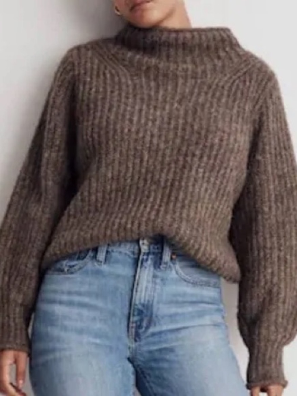 Madewell Ribbed Mockneck Sweater in Brown